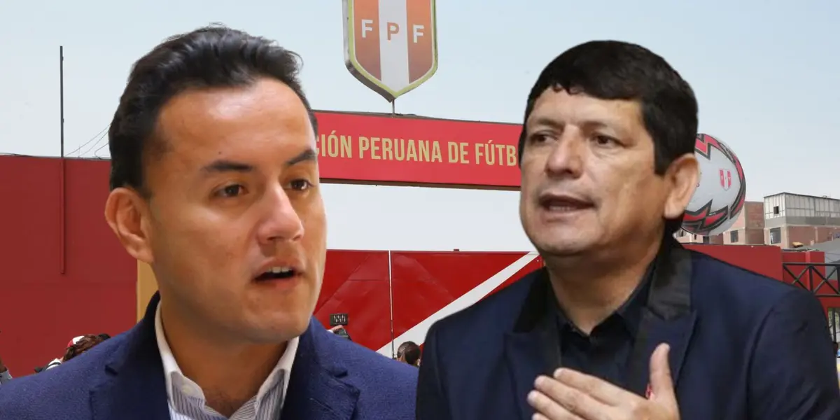 Agustín Lozano y Richard Acuña en la Federación Peruana de Fútbol (FPF).