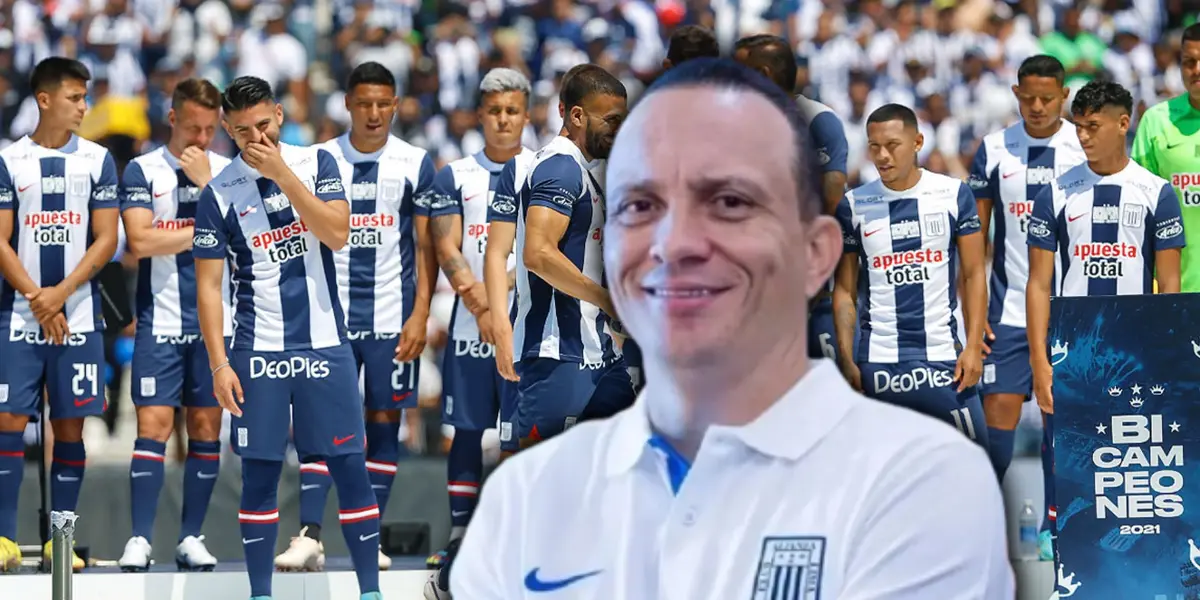 Alejandro Restrepo y el plantel de Alianza Lima en 2023.