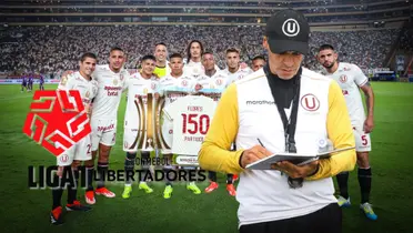 Fabián Bustos y detrás los jugadores de Universitario de Deportes