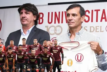 Jean Ferrari y Fabián Bustos con el plantel de Universitario.