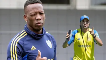 Luis Advíncula como jugador de Boca Juniors y su DT Diego Hernán Martínez . (Foto: Boca Juniors)